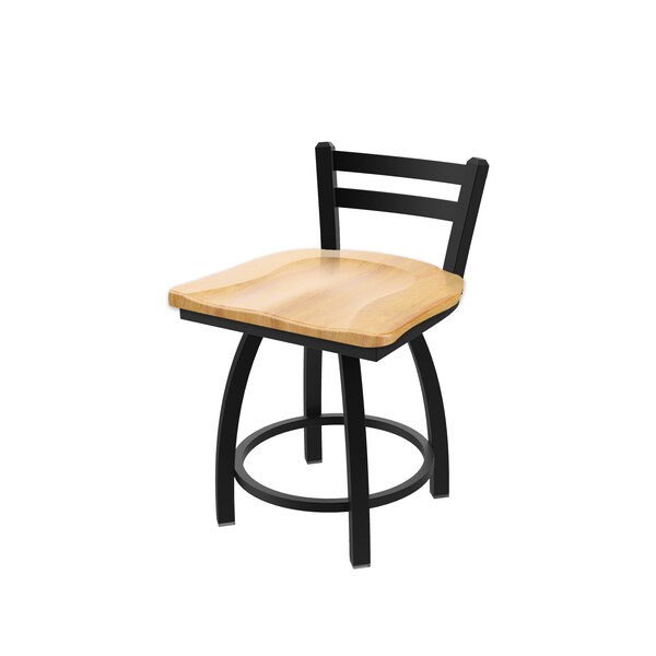 18" Low Back Swivel Vanity Stool, Black Wrinkle, Nat Maple Seat